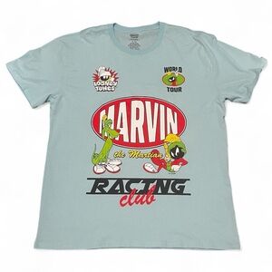 Marvin The Martian Racing Club Sky Blue T-Shirt Size XL Streetwear Looney Tunes